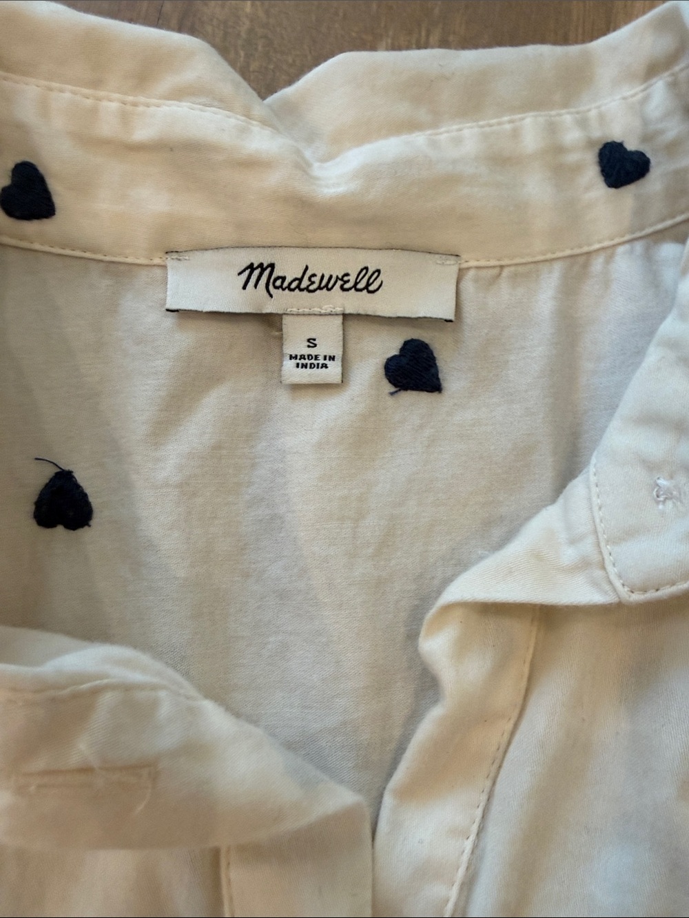 Madewell Cream Button-Front Top with Navy Heart Print - Picture 2 of 3